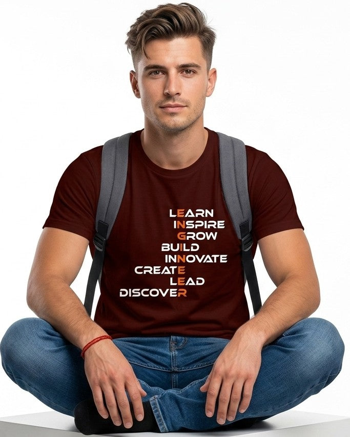 19 Learn Inspire Grow Build | Men and Women Engineering | Printed T Shirt