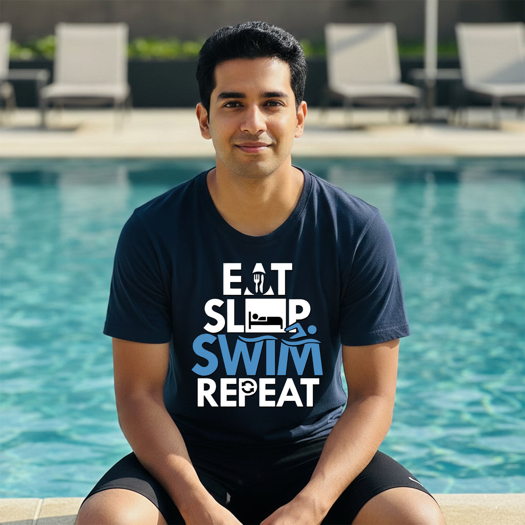 03 Eat Sleep Swim Repeat | Swimming Printed T Shirt
