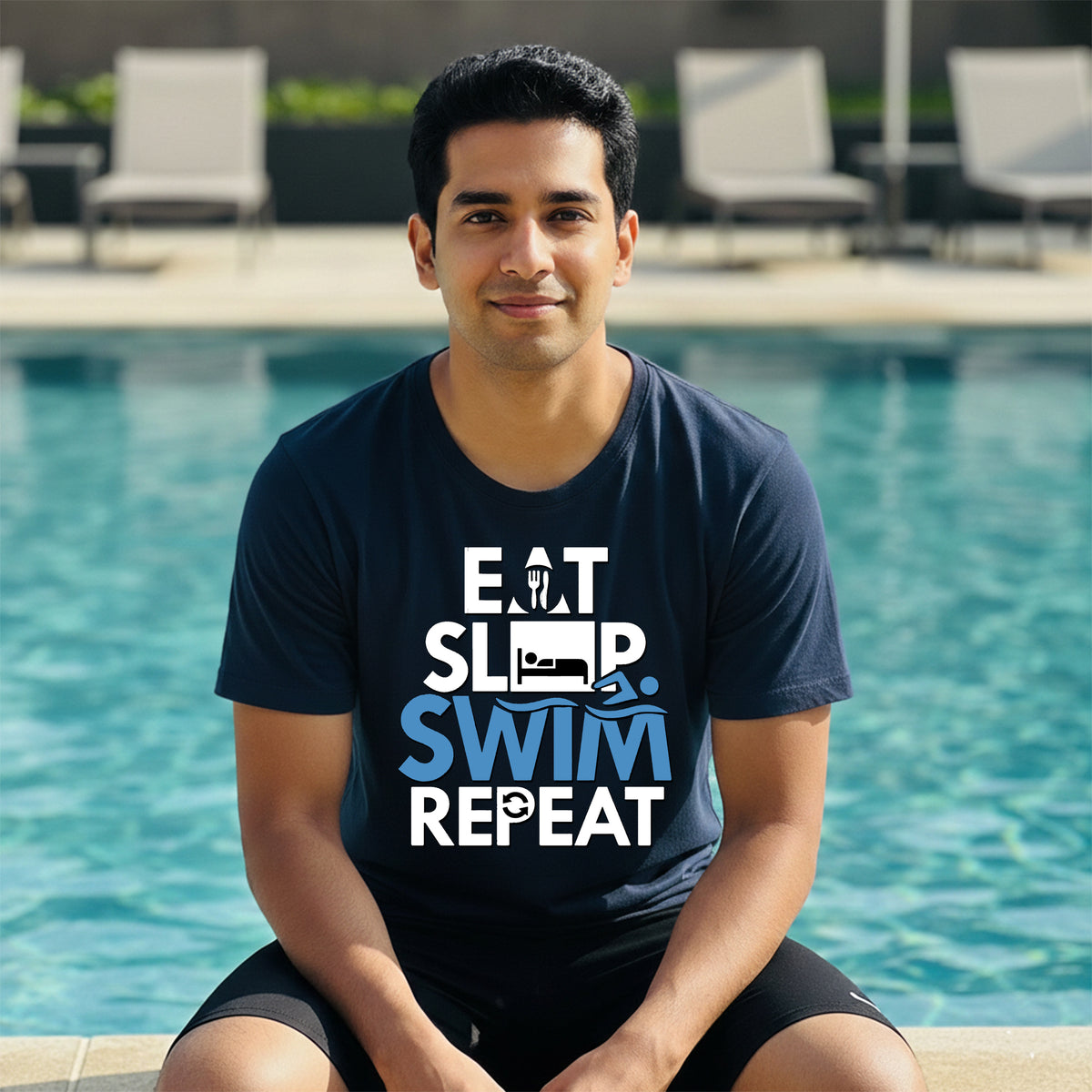 03 Eat Sleep Swim Repeat | Swimming Printed T Shirt