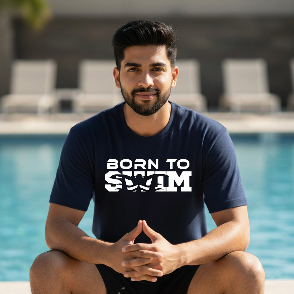 02 Born To Swim | Text | Swimming Printed T Shirt