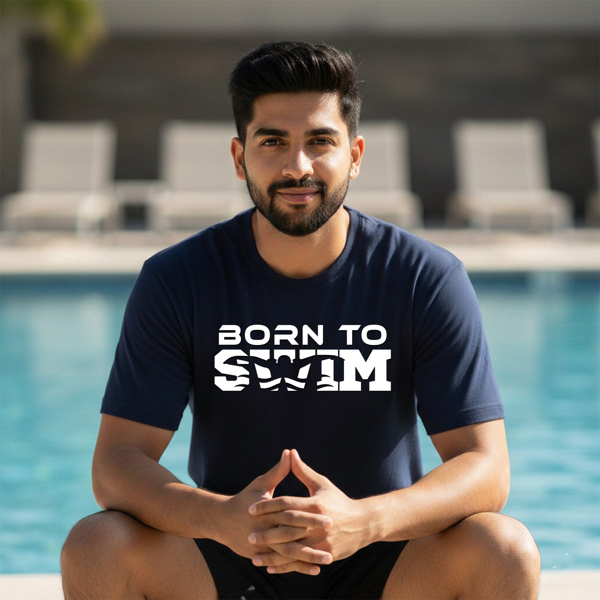 02 Born To Swim | Text | Swimming Printed T Shirt