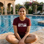 02 Born To Swim | Text | Swimming Printed T Shirt