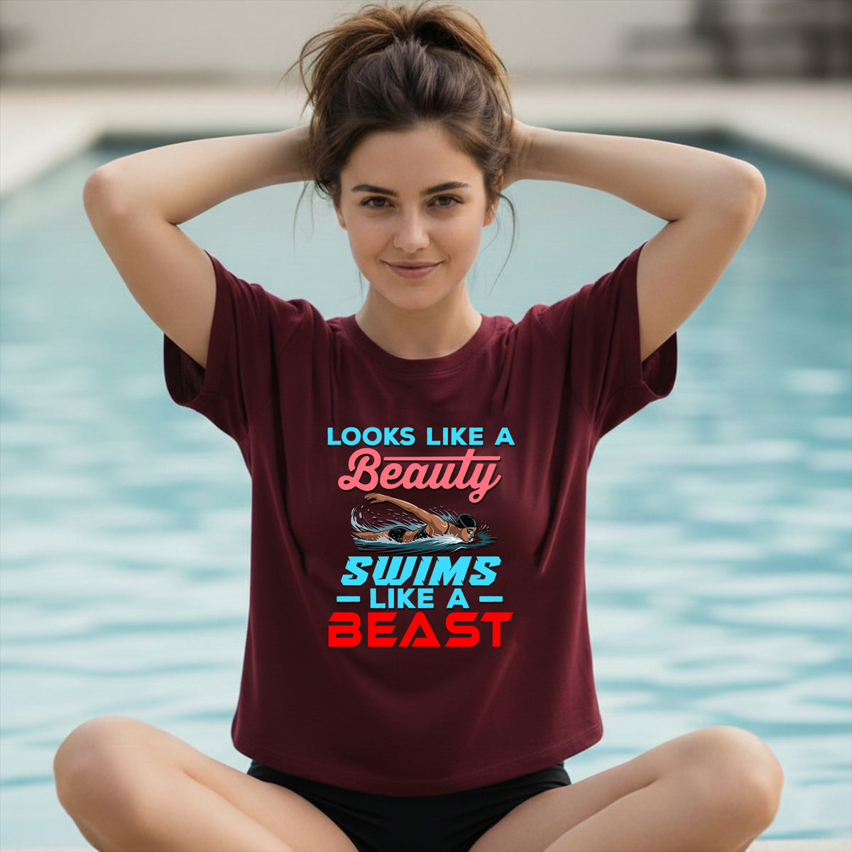 10 Looks like a Beauty Swims like a Beast | Swimming Printed T Shirt