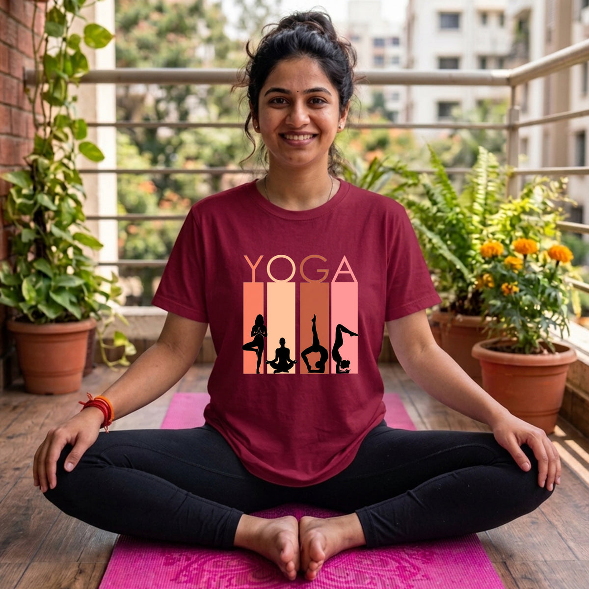 16 Yoga Black Silhouette | Yoga Printed T Shirt