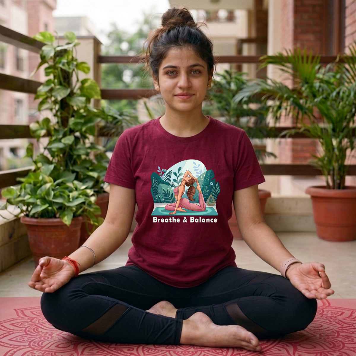 02 Breathe And Balance | Yoga Printed T Shirt
