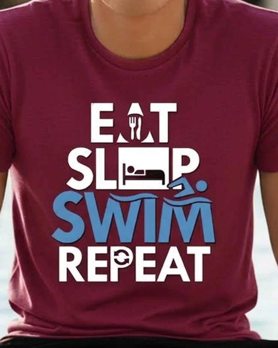 03 Eat Sleep Swim Repeat | Swimming Printed T Shirt