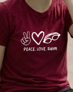 11 Peace Love Swim | Swimming Printed T Shirt