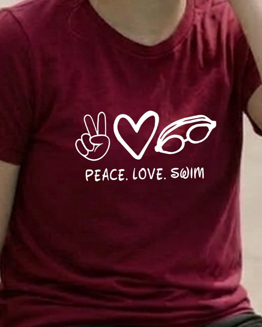 11 Peace Love Swim | Swimming Printed T Shirt