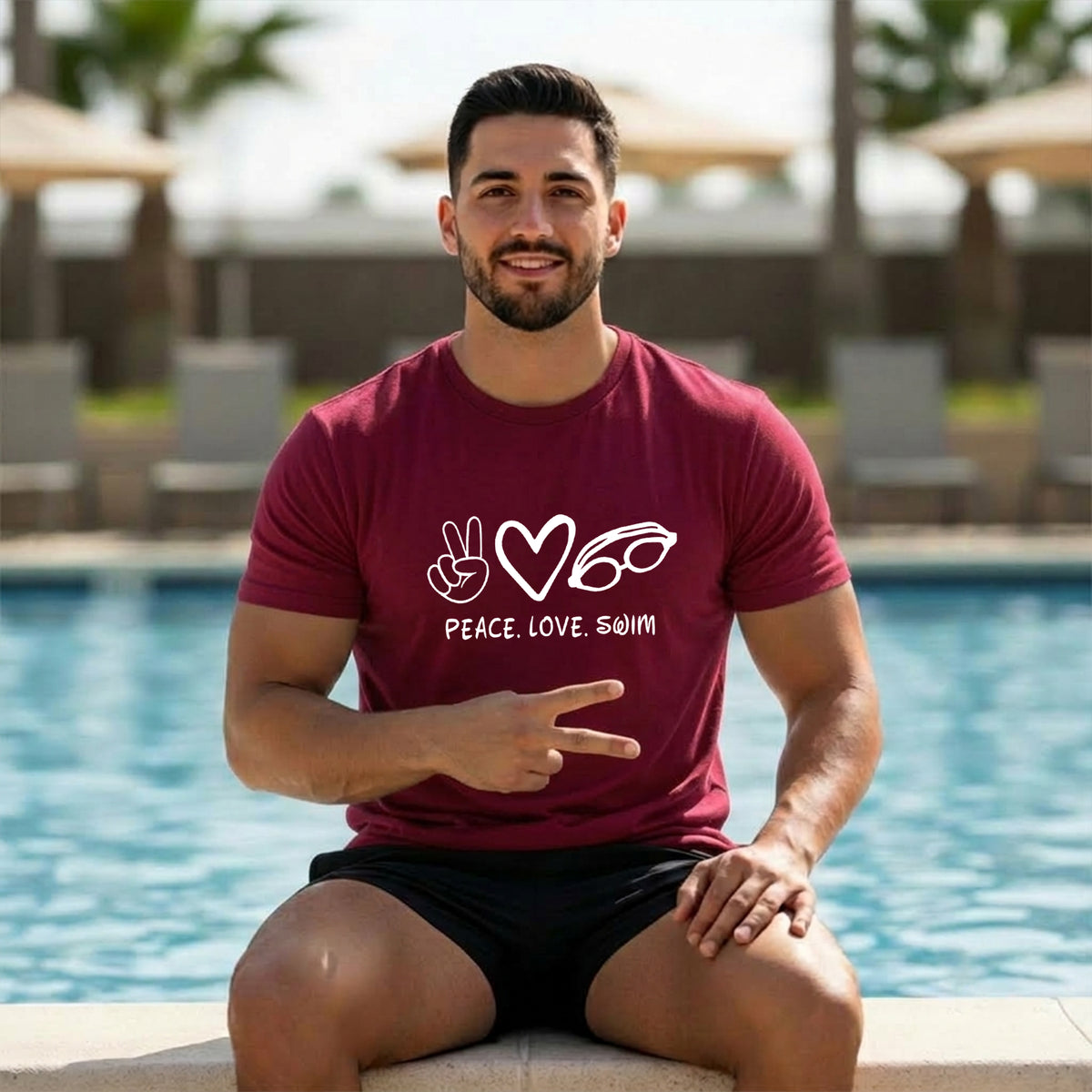 11 Peace Love Swim | Swimming Printed T Shirt