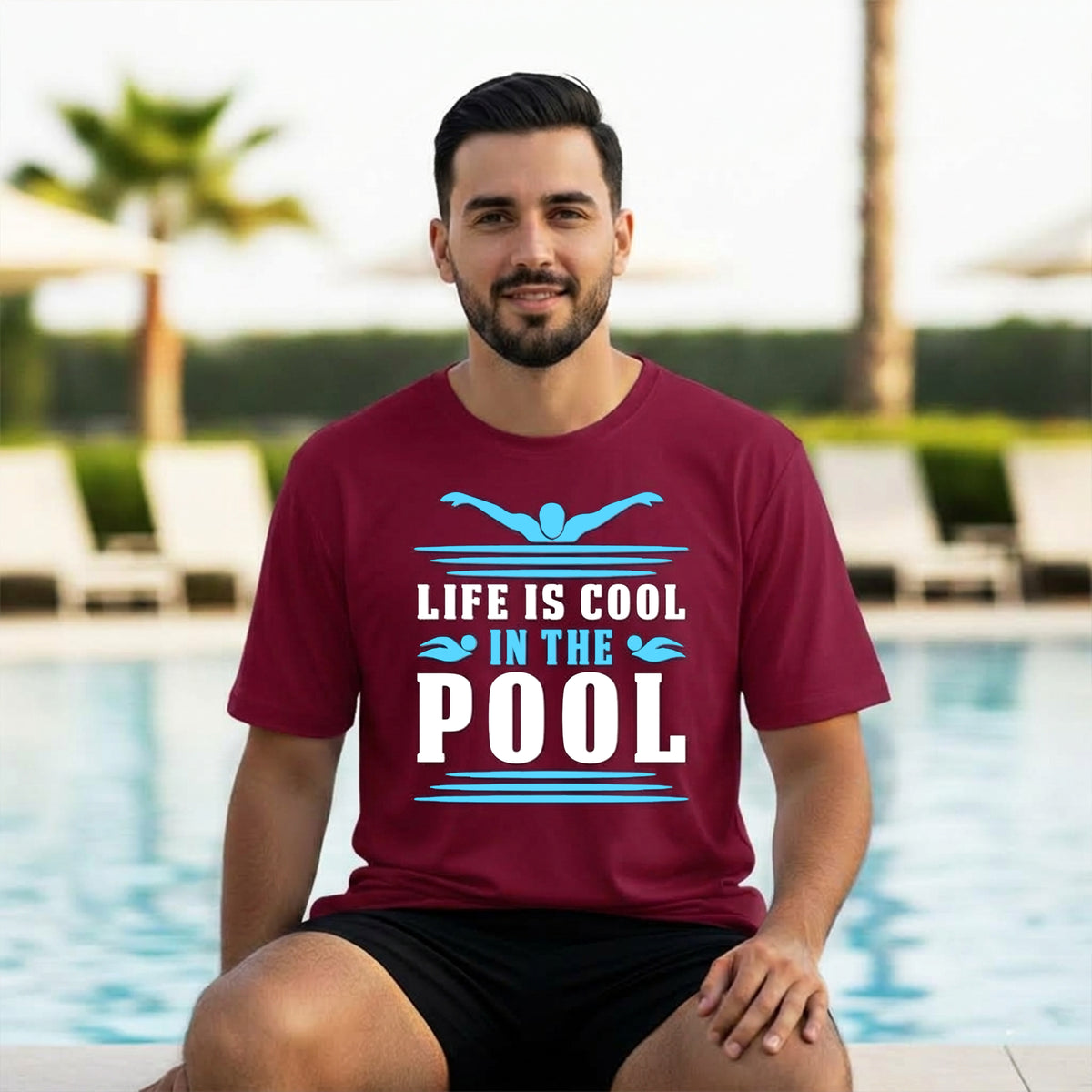 08 Life Is Cool In The Pool | Swimming Printed T Shirt