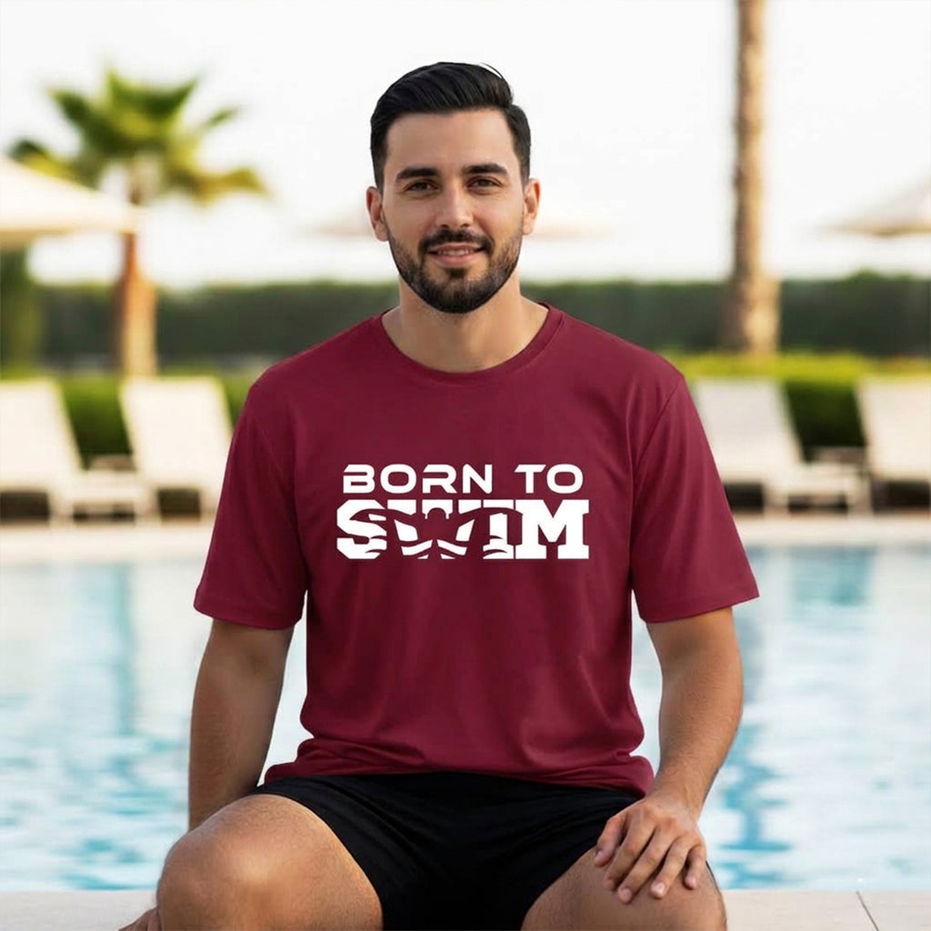 02 Born To Swim | Text | Swimming Printed T Shirt