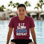 03 Eat Sleep Swim Repeat | Swimming Printed T Shirt