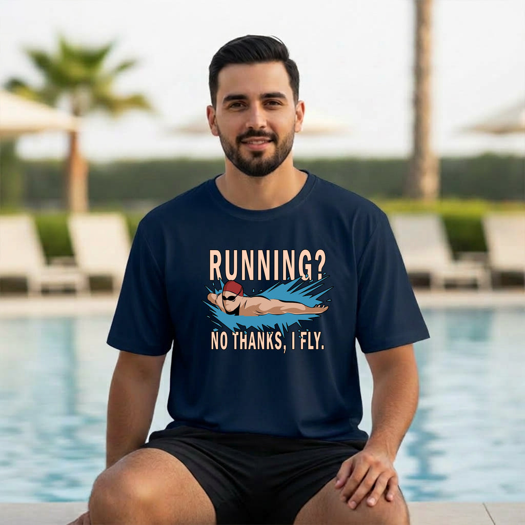 12 Running No Thanks I Fly | Swimming Printed T Shirt
