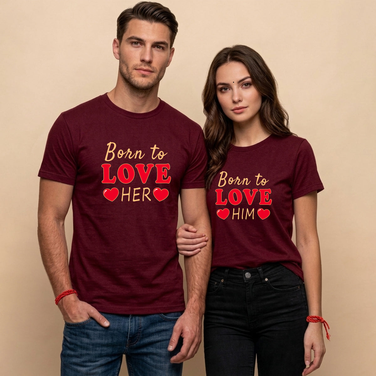 02 Born to love him / her | Couples Printed T Shirt
