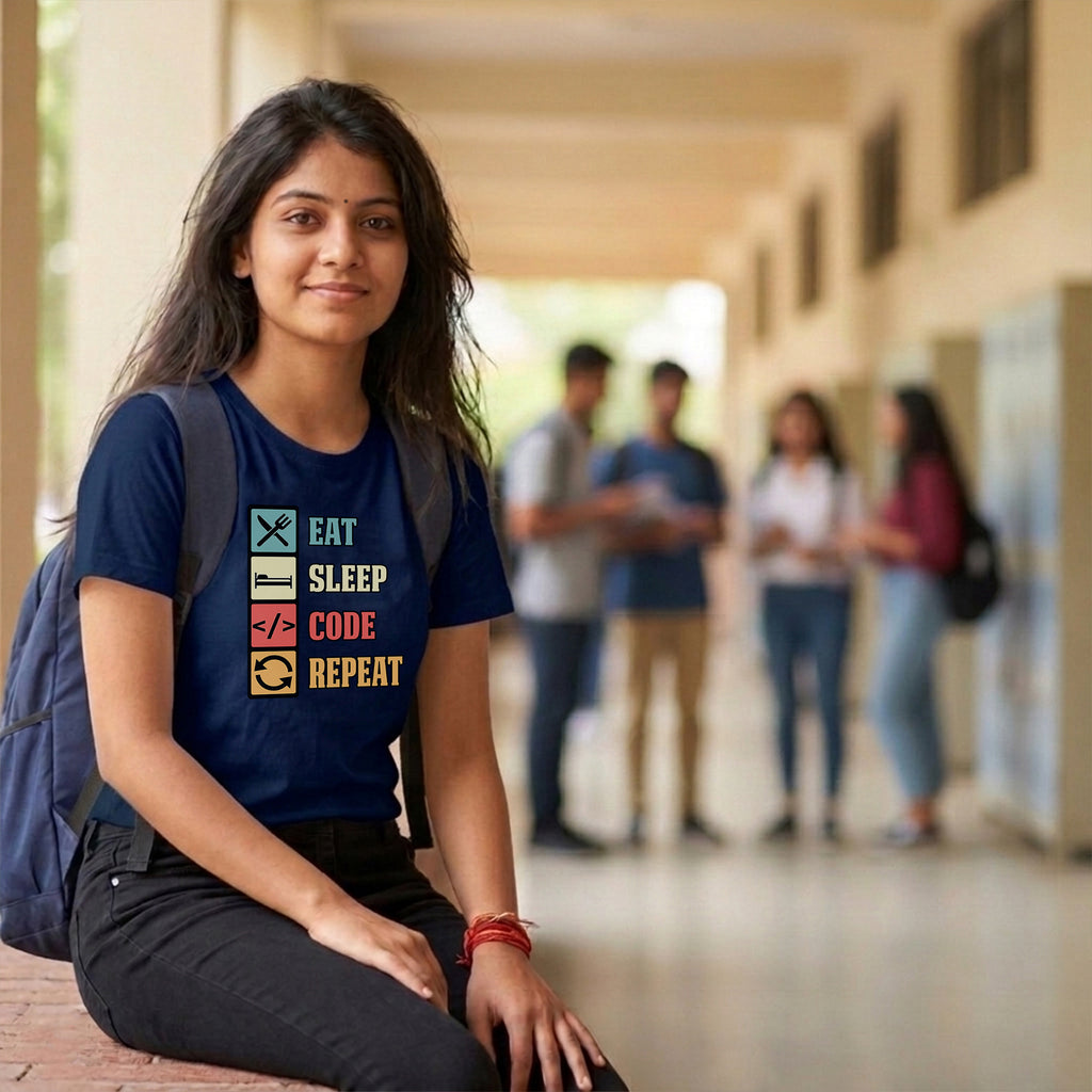05 Eat Sleep Code Repeat | Men and women Engineering | Printed T shirt