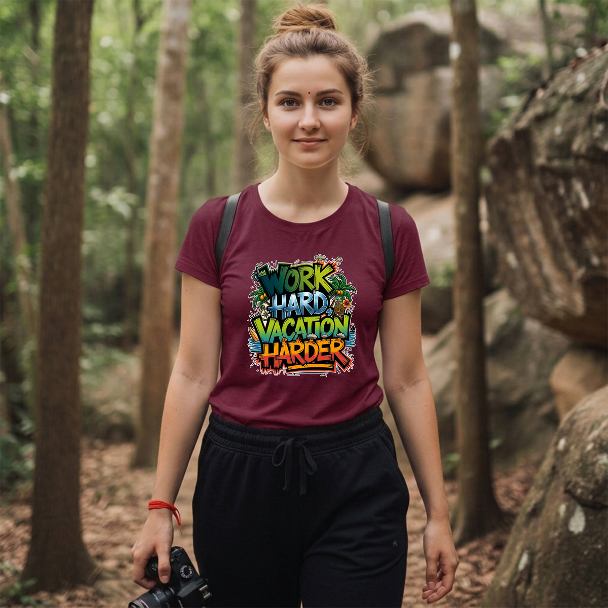 21 Work Hard Vacation Harder | Trekking Printed T Shirt