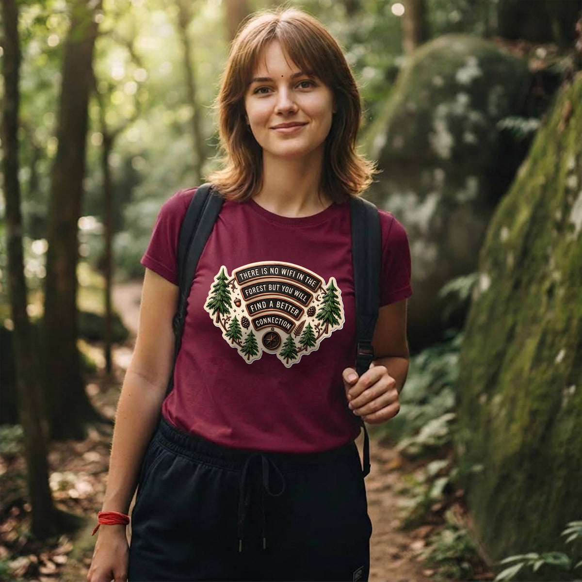 16 There is no WiFi in the forest | Trekking Printed T Shirt