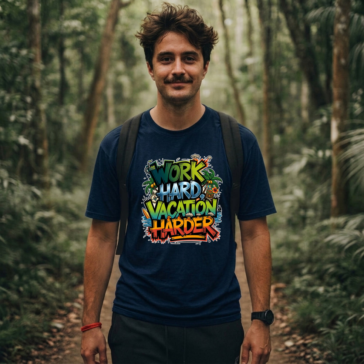 21 Work Hard Vacation Harder | Trekking Printed T Shirt