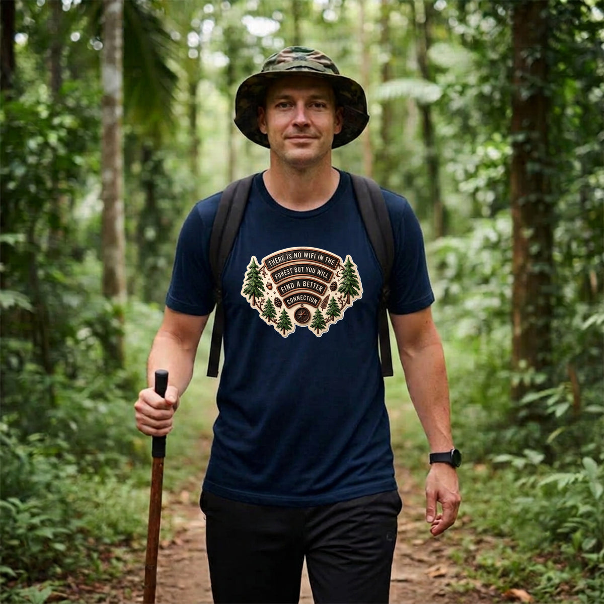 16 There is no WiFi in the forest | Trekking Printed T Shirt