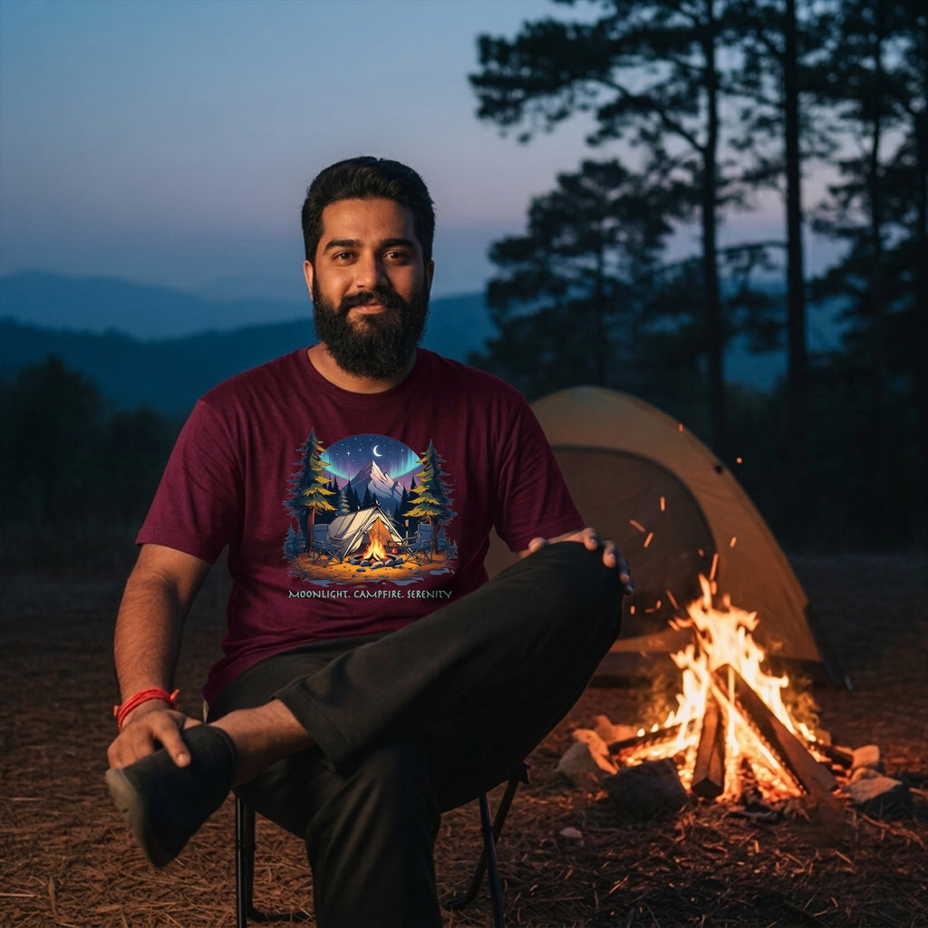 26 Moonlight Campfire Serenity | Trekking Printed T Shirt