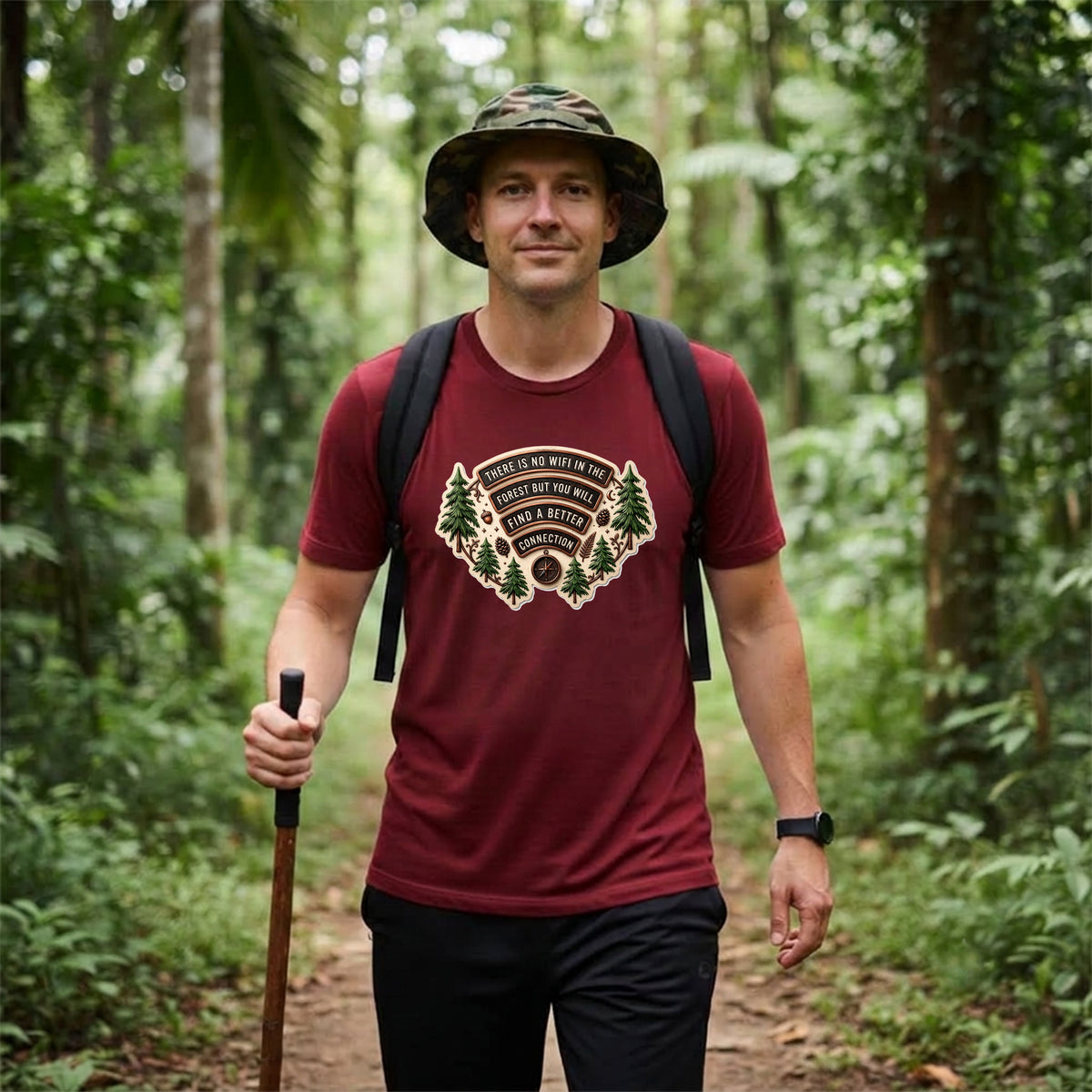 16 There is no WiFi in the forest | Trekking Printed T Shirt