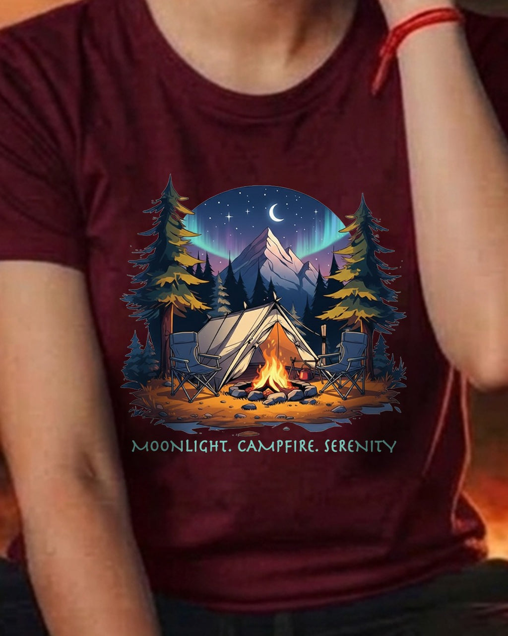 26 Moonlight Campfire Serenity | Trekking Printed T Shirt