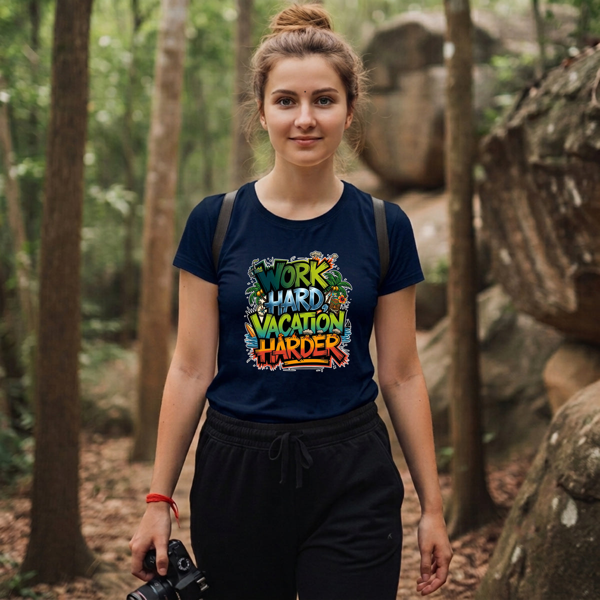 21 Work Hard Vacation Harder | Trekking Printed T Shirt